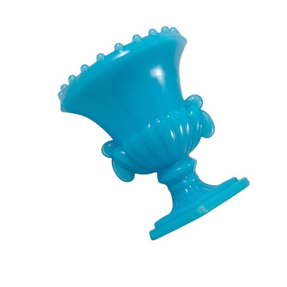 Akro Agate NYC Vogue Merc Blue Slag Toothpick Holder Urn Glass Vintage 1960s - Picture 4 of 7